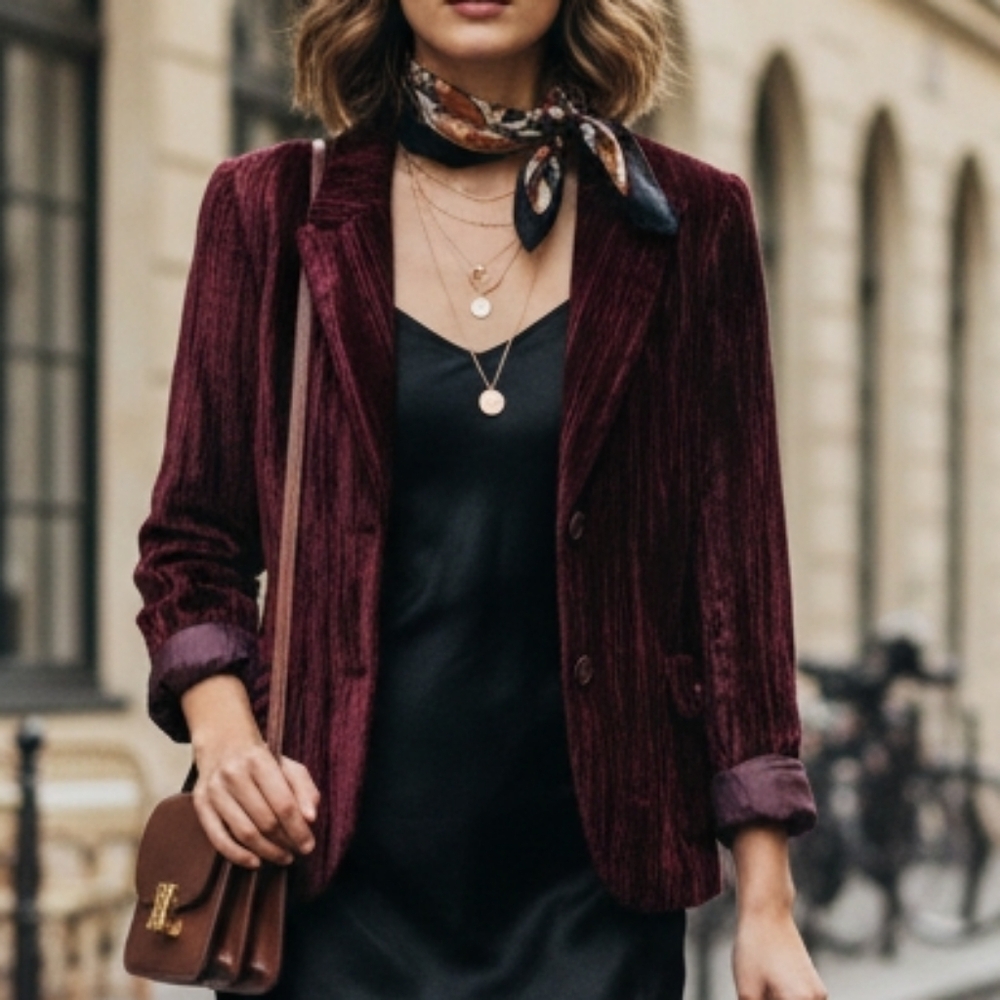 Lana Lee Burgundy Crushed Velvet Blazer L Vintage Bohemian Romance